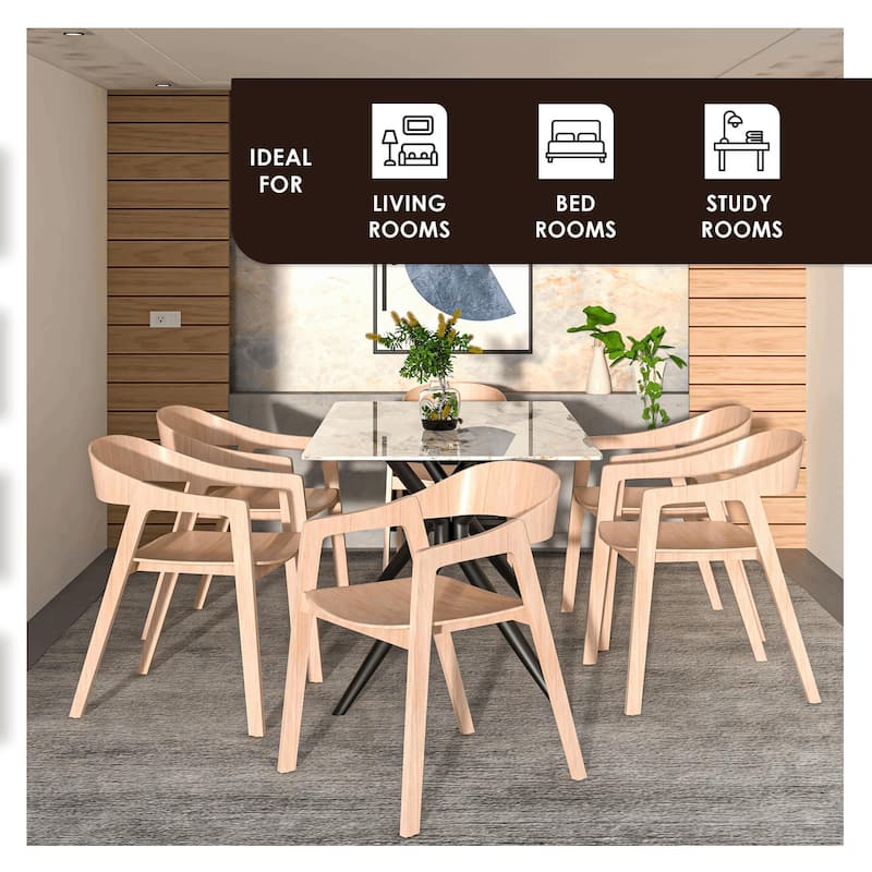 Dining Chair in Oak Wood with Open Back Design and Armrests Set of 2 Rivo Series