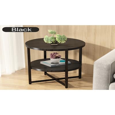 Black Round Side Table 2 Tier Multi Functional Coffee Table Nightstand and Plant Stand for Small Spaces - N/A
