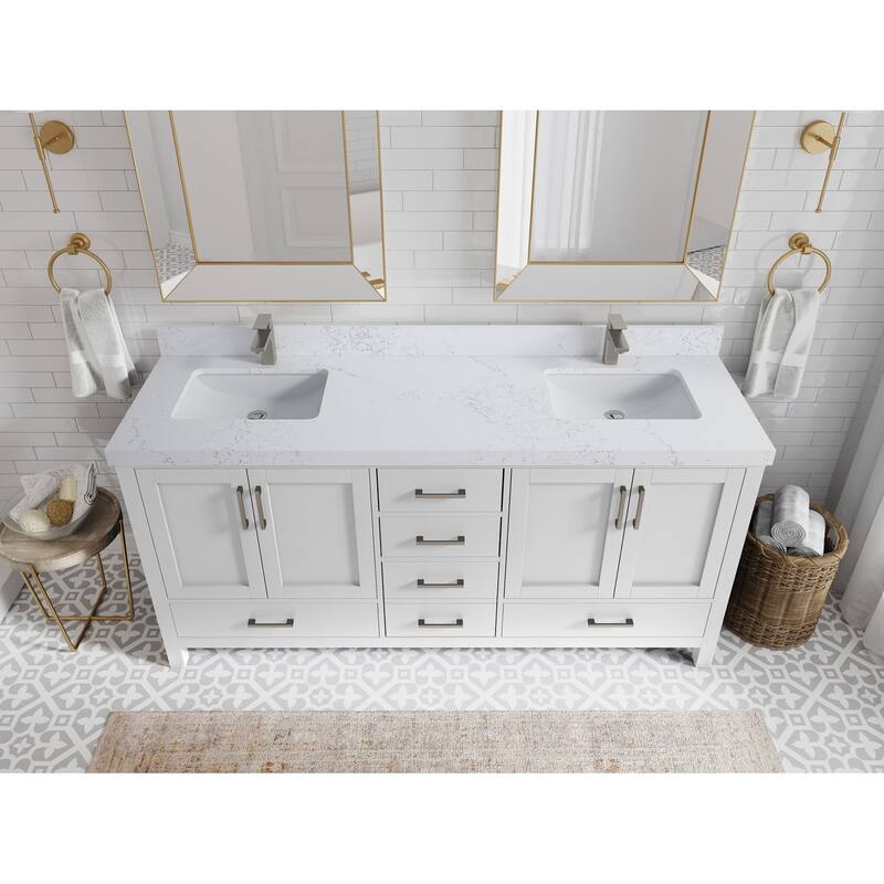 Willow Collection 72 in. W x 22 in. D Malibu Double Sink Bathroom Vanity with Countertop - 2" Empira White - White