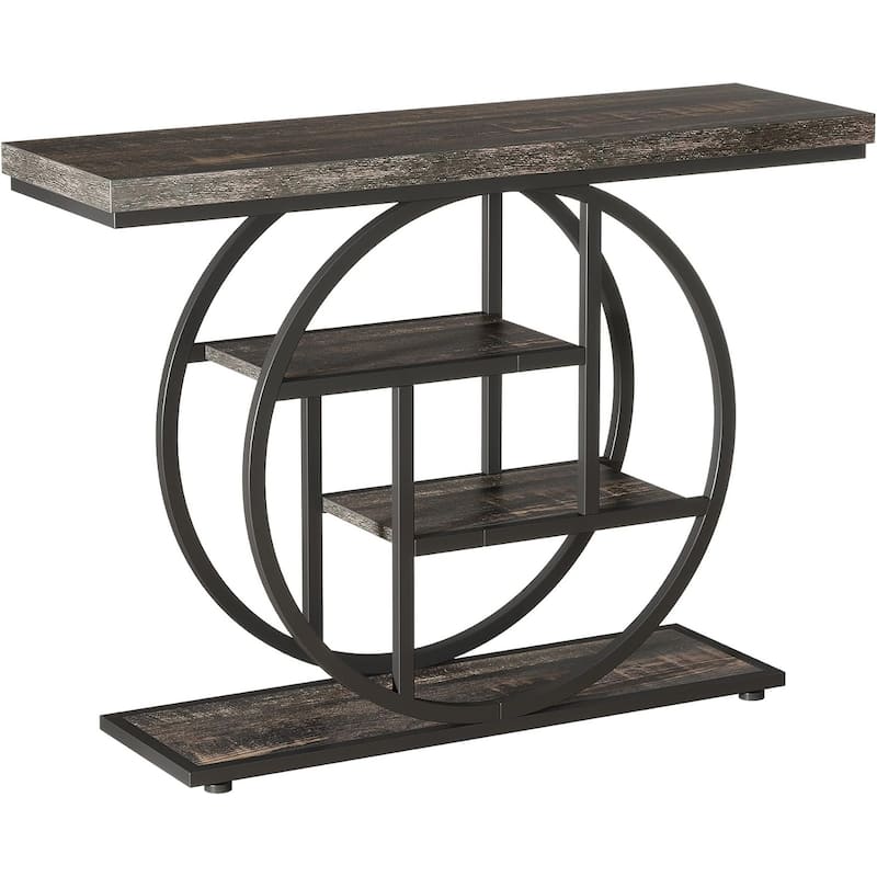 41.3" Console Table, Industrial 4-Tier Entryway Table with Circle Base - 41.3" W x 11.8" D x 31.5" H