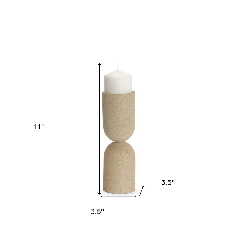 11" Beige Metal Tabletop Pillar Candle Holder