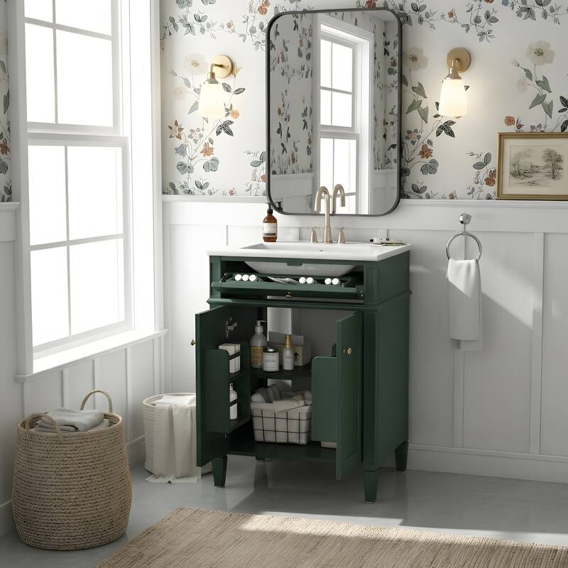 Bathroom Storage Cabinet with Sink, Soft-Closing Doors with Organizers