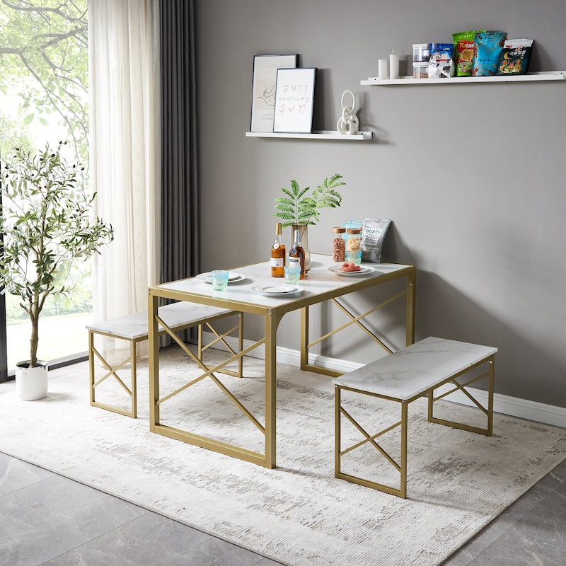 Javlergo 3-Piece Dining Table Set, 43"/55" Modern Wood Table Top Dining Table Set with Bench