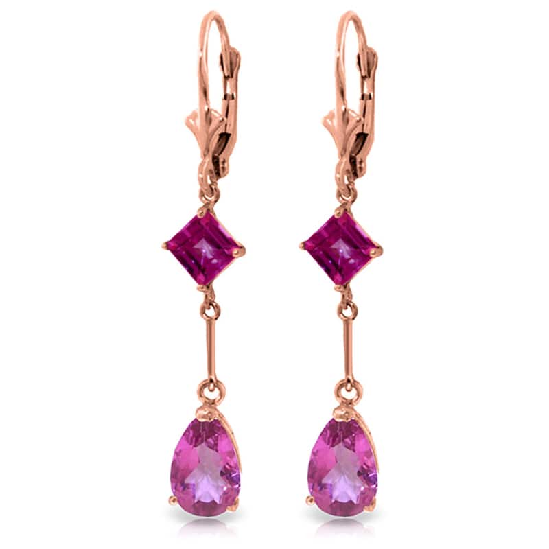4.95 Carat 14K Solid Gold Chandelier Earrings Pink Topaz Gemstone - Rose