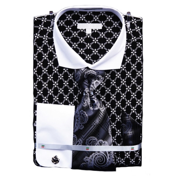 Sunrise Outlet Mens Floral Print French Cuff Shirt Tie Hanky Cufflinks