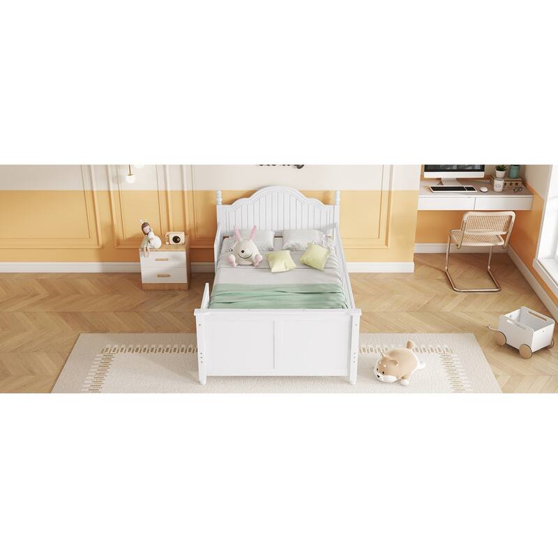 Roomfitters Twin/Full Platform Bed, Slatted Headboard and Removable Guardrails with Wooden Frame for Bedrooms or Guest Rooms