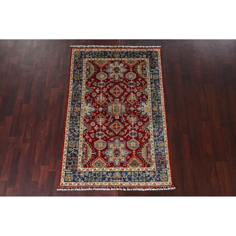 Red Vegetable Dye Heriz Oriental Area Rug Hand-knotted Wool Carpet - 4 ...
