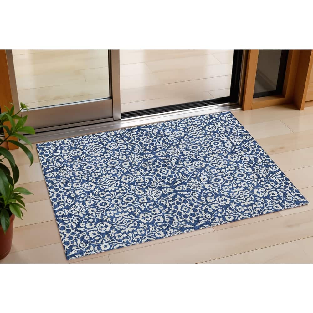 HomeRoots Damask Traditional Rectangle Outdoor Rug
