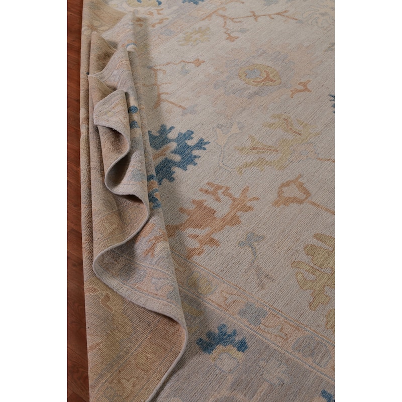 Hand Knotted Oriental 100% Wool Carpet Transitional All-Over Beige & Ivories Oushak Area Rug - 14' 9'' X 12' 6''