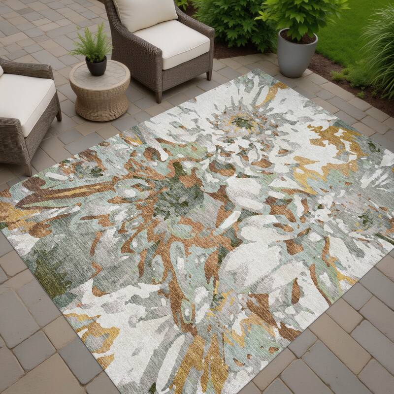 Machine Washable Indoor/ Outdoor Abstract Floral Chantille Rug - Copper - 8' x 10'
