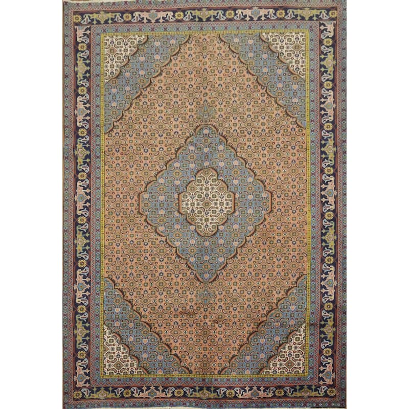 Hand Knotted Oriental 100% Wool Carpet Traditional Geometric Coral Tabriz Area Rug - 9' 3'' X 6' 5''