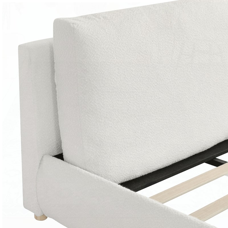 Boucle Fabric Upholstered Platform Bed with Two Removable Pillow Headboard