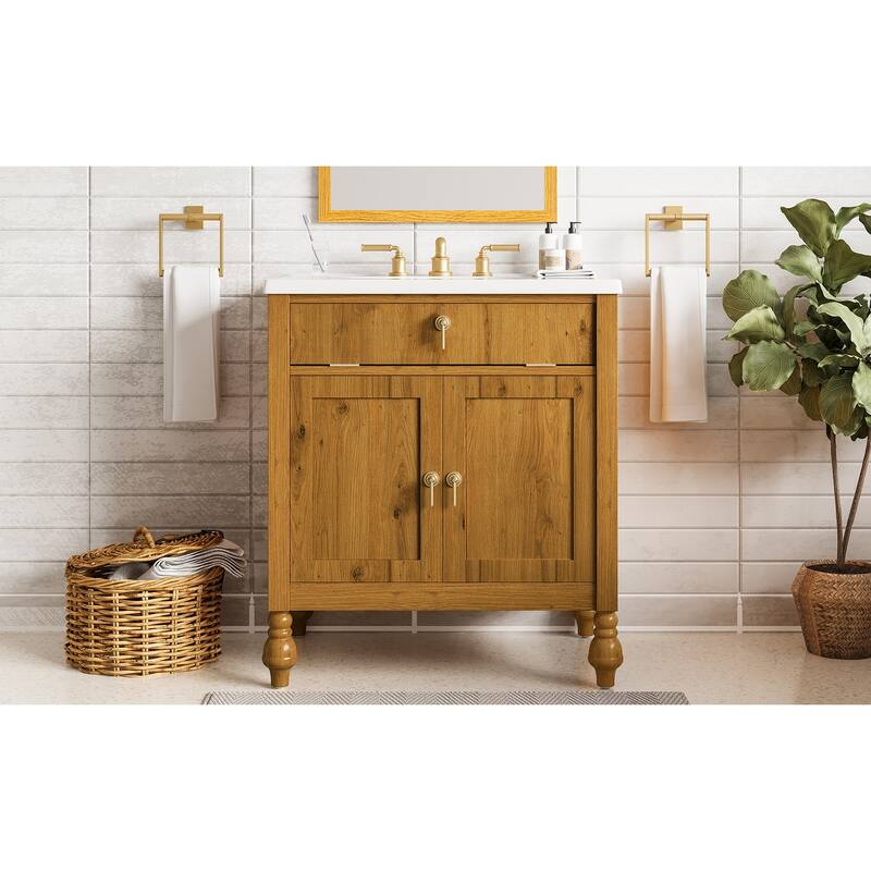 Bathroom Vanity with Resin Sink, Freestanding Bathroom Vanity Set, Bathroom Cabinet with Soft-Close Doors & Flip-Up Storage