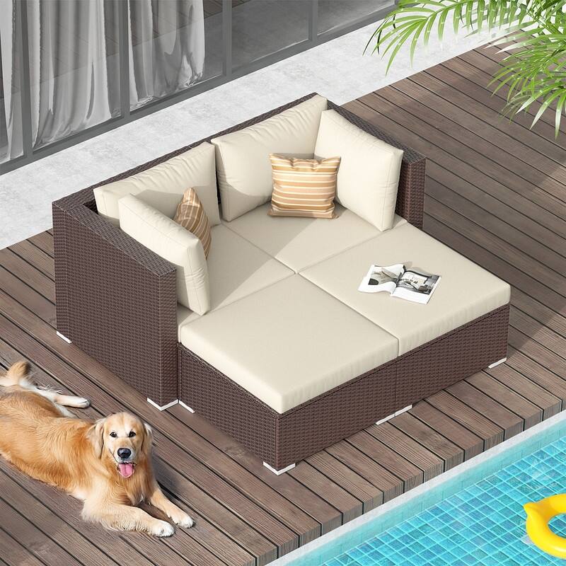 FINCATI Outdoor Sectional Conversation Set, 500 lbs Wicker Deep Seating Set, Loveseat/ Corner/ Ottoman Selectable