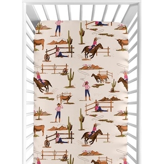 Sweet Jojo Designs Western Cowgirl Girl Fitted Crib Sheet Wild West Vintage Country Retro Animal Horse Southwest Brown Pink Blue