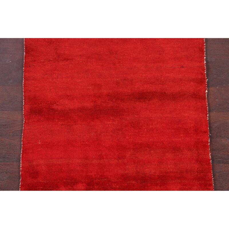 Hand Knotted Oriental 100% Wool Carpet Modern Contemporary Red Gabbeh Runner Rug - 6' 4'' X 2' 10''
