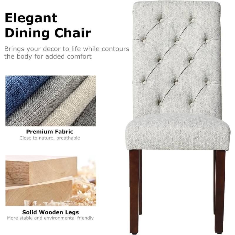 Tufted Parsons Upholstered Dining Side Chairs with Solid Wood Legs and Padded Seat