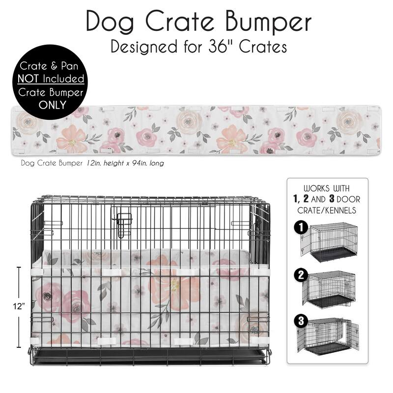 Sweet Jojo Designs Pink/Grey Boho Floral Girl Medium Dog Crate Bumper 36in. - Bohemian, Farmhouse, Shabby Chic, Rose, Watercolor