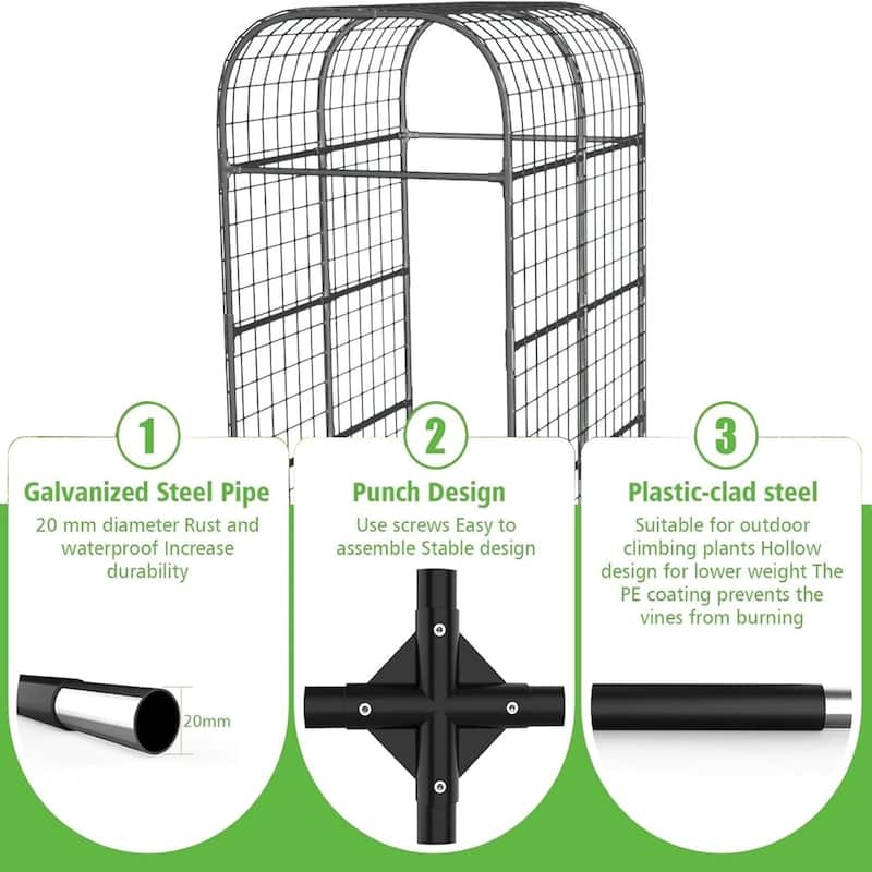 7.3FT Metal Garden Arch Trellis Plant Support for Raised Beds Climbing Vegetables Cucumbers and Vines Black