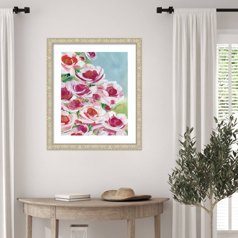 Peony Meadow by Yvette St. Amant Wood Framed Wall Art Print - Lila Silver