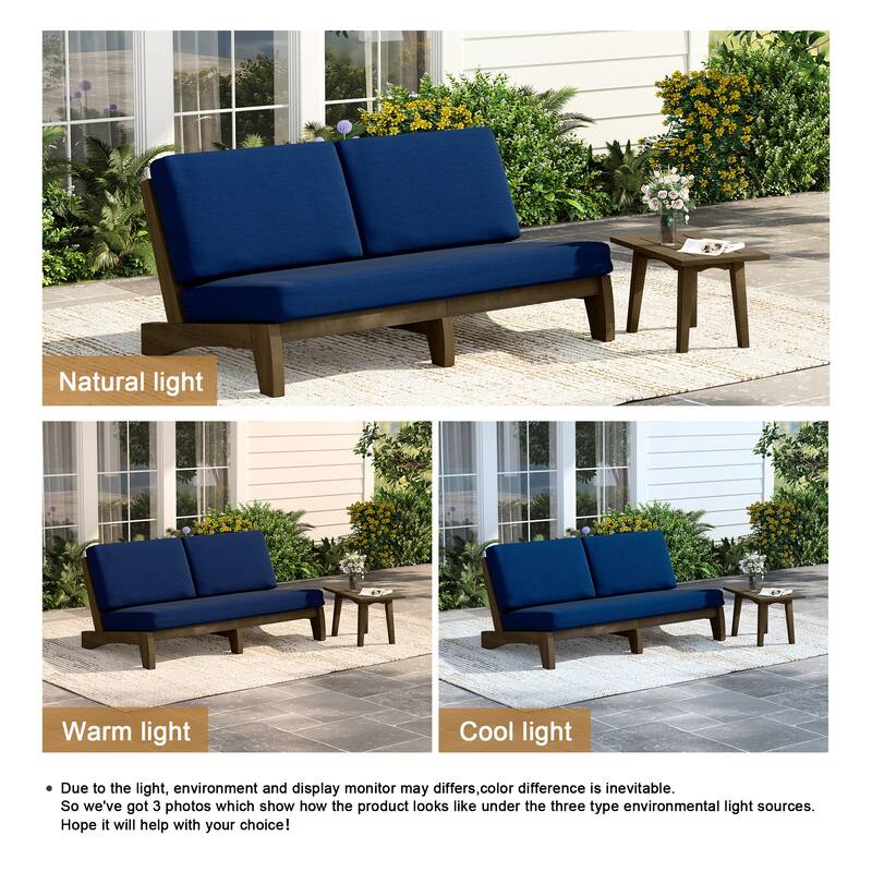 2-Piece Casual Teak Outdoor Patio Sofa Set with Side Table