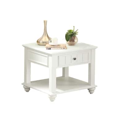 HomeRoots 24" White Washed Square End Table With Drawer And Shelf - 24.02