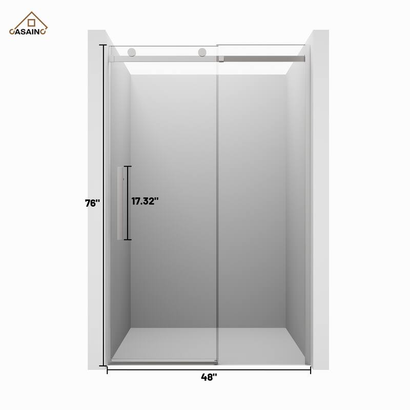 CASAINC 48 in. W x 76 in. H Sliding Frameless Shower Door with SGCC Certification