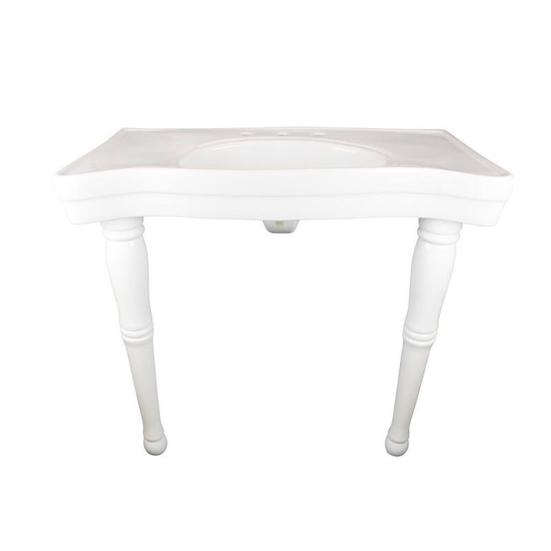 Deluxe Belle Epoque White Console Sinks with White Solid Wood Spindle Leg and 8" Widespread Faucet