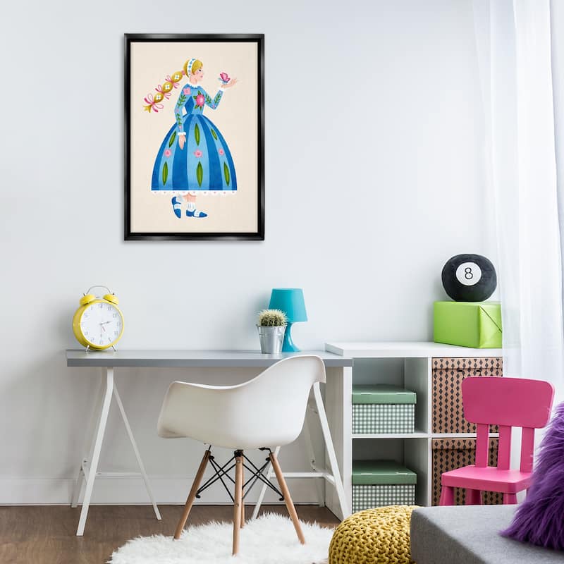 Stupell Blonde Folk Girl & Butterfly Framed Floater Canvas Wall Art Design By Hannah Moren