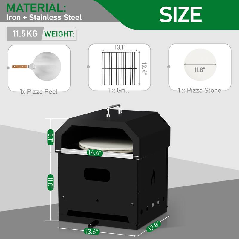 4-in-1 Outdoor Pizza Oven with Wood Fire and Charcoal Grill - 14.4 x 13.3 x 18 in