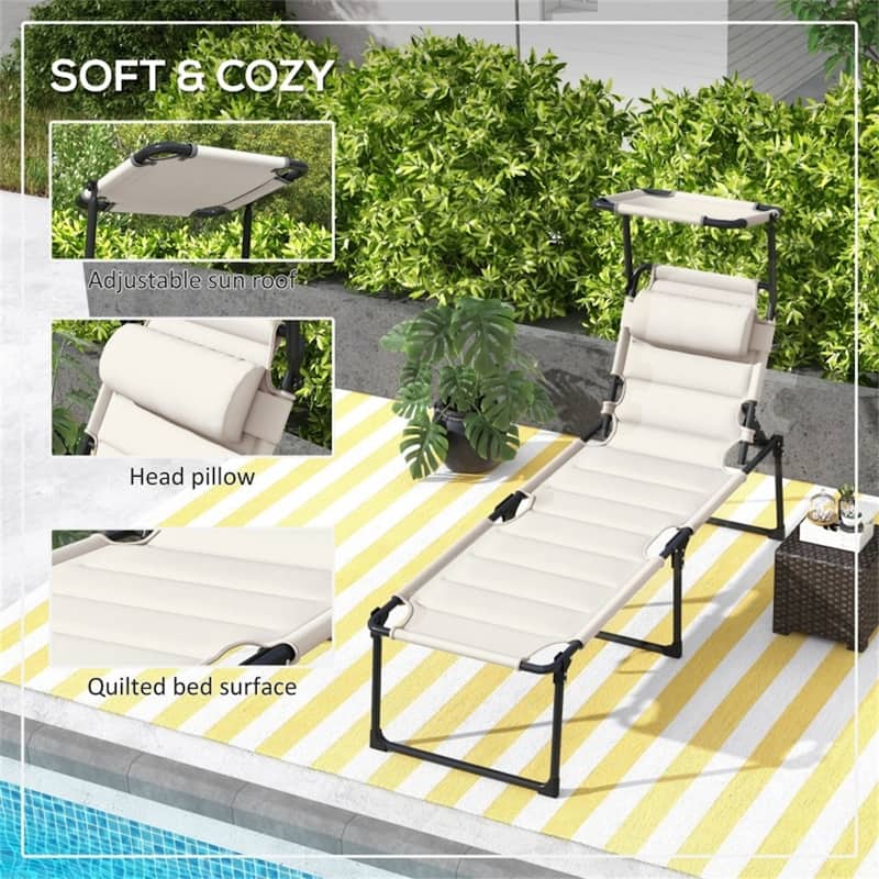Set of 2 Outdoor Sun Loungers with Padded Oxford Fabric and Adjustable Roof Shade - 27.5" W x 78.75" D x 17.75" H