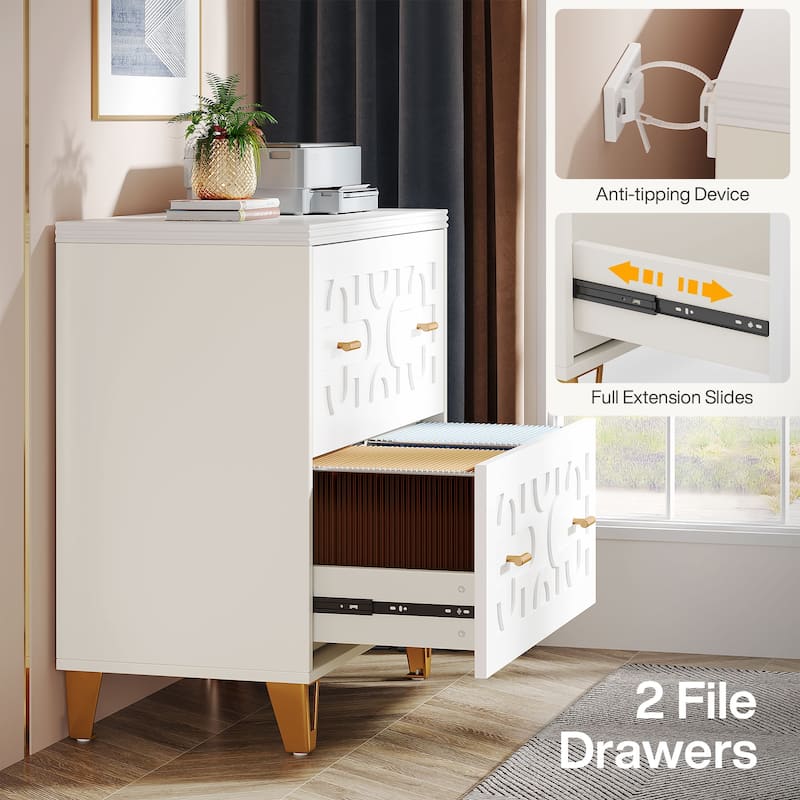 2-Drawer Lateral File Cabinet, Modern White Office Filing Cabinet for Legal/ Letter/A4 Size