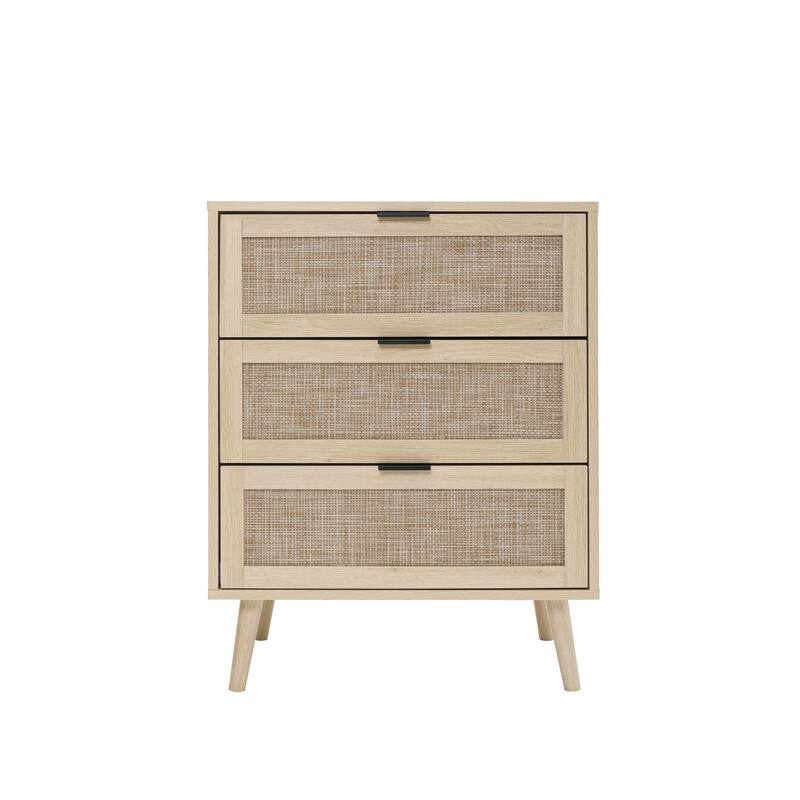 Rattan 3-Drawer Cabinet with Moisture-Proof Finish & Anti-Tipping Device for Safe Storage