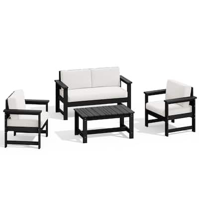 Outdoor Patio HDPE Sectional Sofa and Table Set, Removable Cushions Included, a Loveseat, 2 Single Sofas