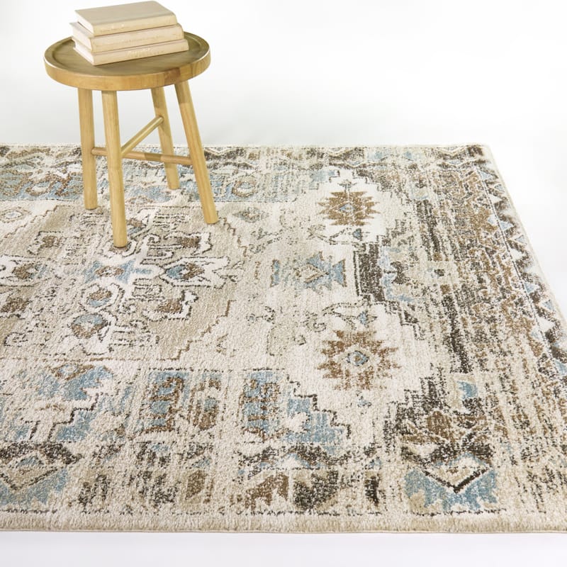 Louise Southwestern Traditional Area Rug - Beige/Blue/Brown - 5'3" x 7'