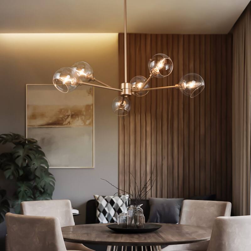 Modern Gold Sputnik Chandelier Transitional Glass Linear Foyer Pendant Lights for Dining Room