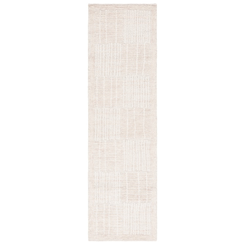 SAFAVIEH Handmade Abstract Anoek Checkered Wool Rug - 2'3" x 8' Runner - Light Brown/Ivory