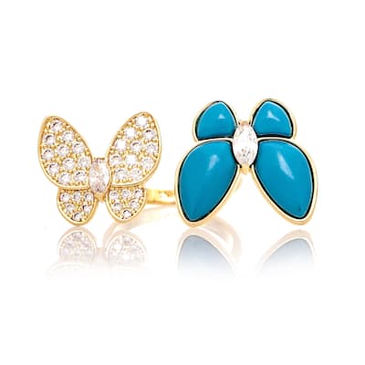Turquoise + Cubic Zirconia Encrusted Butterfly Ring