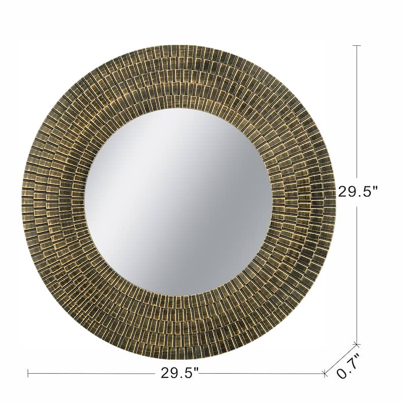 D29.5" Round Gold And Black Wooden Accent Mirror With Woven Texture - Gold+Black