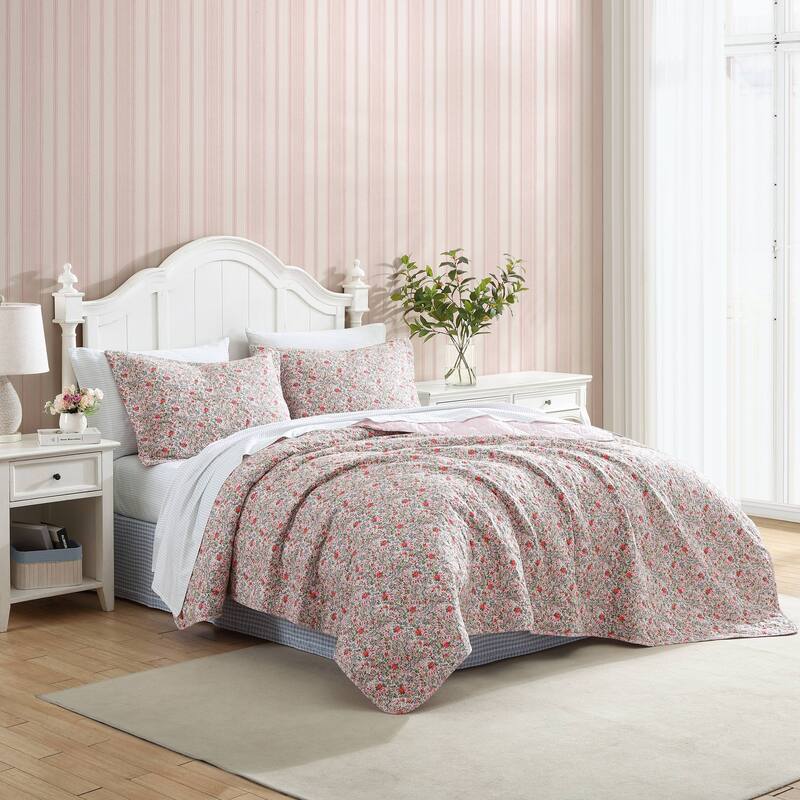 Laura Ashley Rowena Pink Cotton Quilt Or Coordinating Shams On Sale