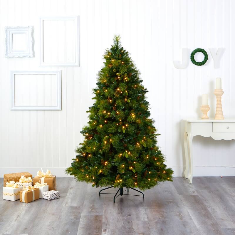 6.5ft Slim Christmas Tree with Lights - Artificial Pine Tree, Holiday Decor, Warm White LED Lights - Green - 72