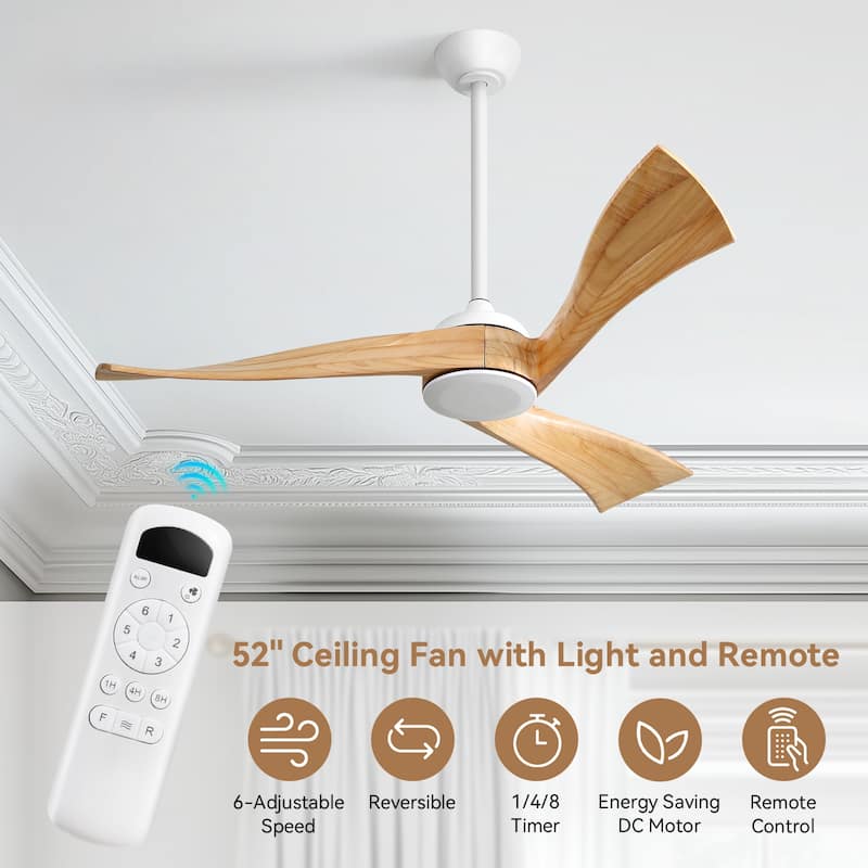 Sofucor 52Inch Ceiling Fan without Light, 6 Wind Speeds with Remote Control for Living Room and Patio