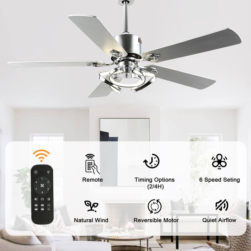 Bella Depot 52" Modern Ceiling Fan with Dimmable Light and Remote 6-Speed Reversible Motor