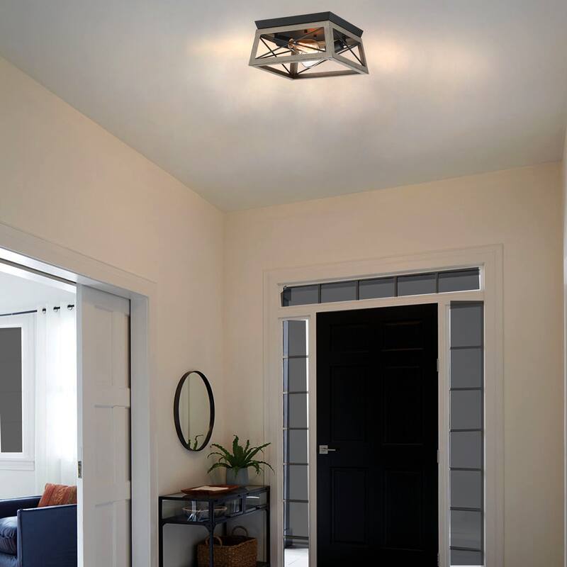 Mousse 12 in. W. 2-Light Flush Mount with Matte Black Finish and Barnwood Accents