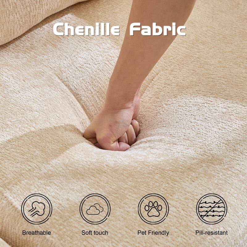 Convertible Floor Sofa Bed - Fixed Frame Chenille Loveseat, Modular Sectional, No Assembly Required