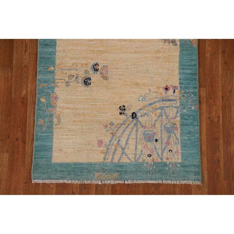 Vegetable Dye Oushak Turkish Runner Rug Handmade Wool Carpet - 2'10"x 11'9"