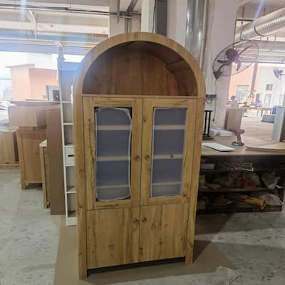 71" Tall Arched Kitchen Pantry Cabinet – Modern Farmhouse Storage Cabinet with Adjustable Shelves, Hidden Drawer