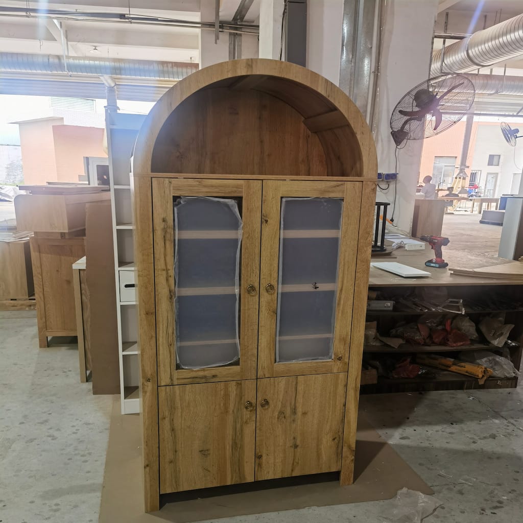 71" Tall Arched Kitchen Pantry Cabinet – Modern Farmhouse Storage Cabinet with Adjustable Shelves, Hidden Drawer