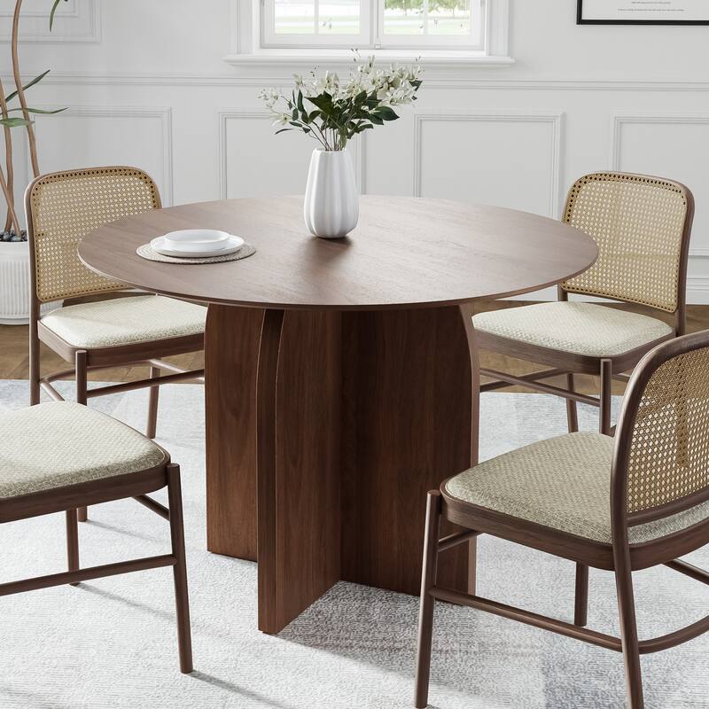 Solid Wood Round Dining Table with Finish and Elegant Arched Legs for Modern Dining Rooms & Kitchens