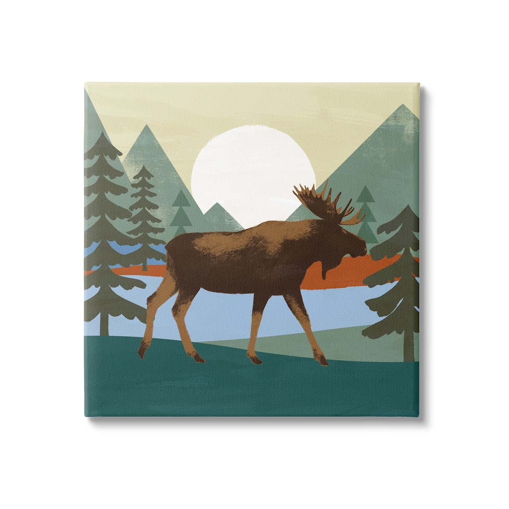 Stupell Lakeside Woodlands Moose Walking Setting Sun Canvas Wall Art